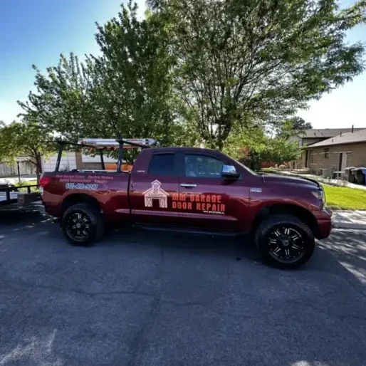 A garage door repair service pickup truck in  Coalville, UT.